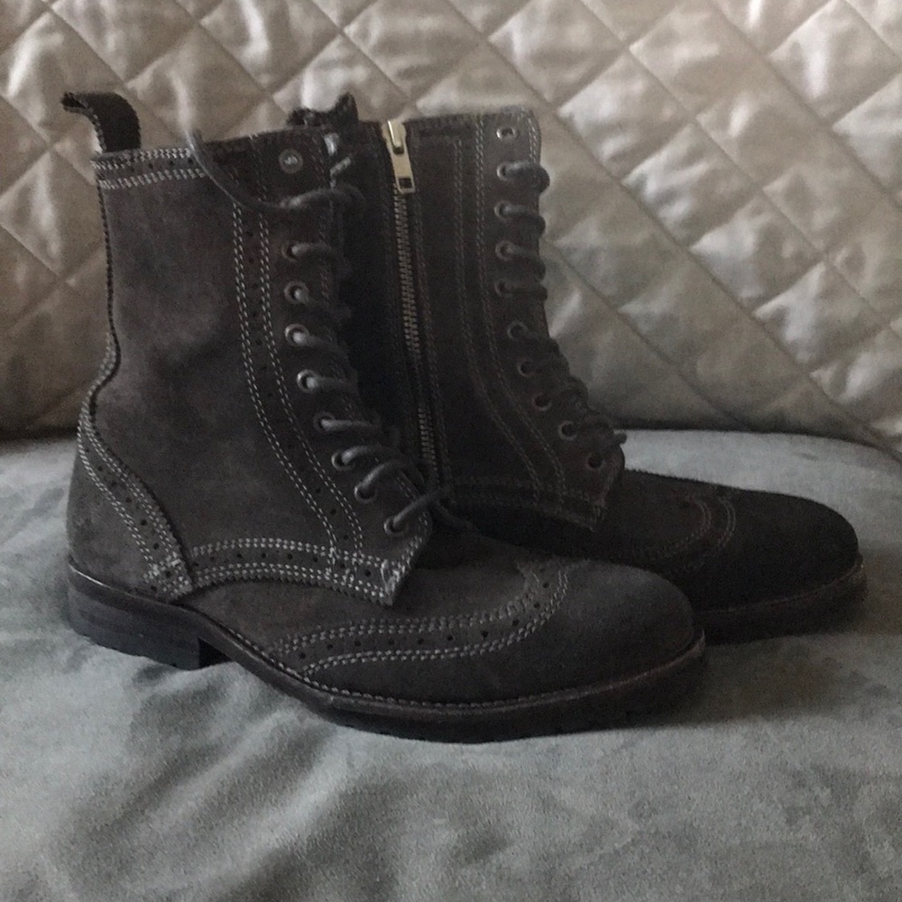 All Saints grey suede wingtip boots